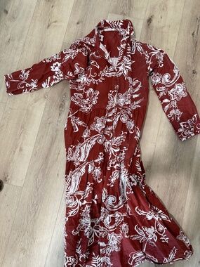 Long fun rust floral dress Small